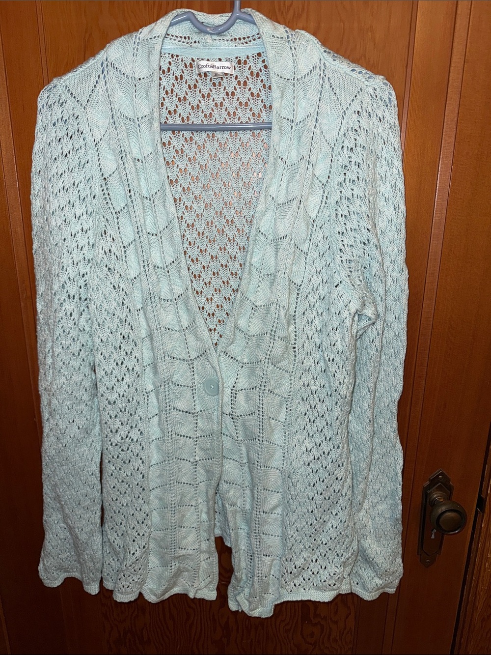croft & barrow Light Blue Openwork Button-Front Cardigan
